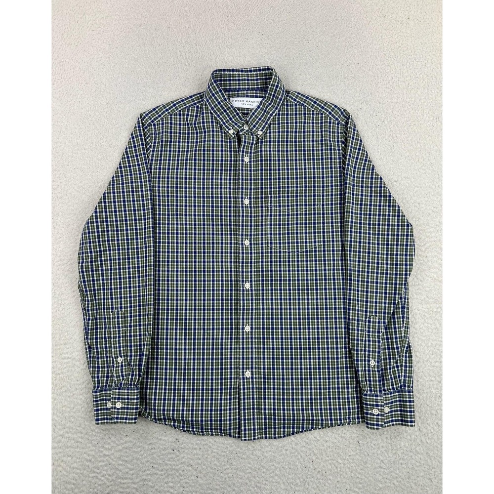 Peter Manning Shirt Men's Size 3 Blue Plaid Button Down Long Sleeve